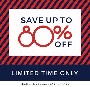 Sale up to 80% off sign. Eighty percent discount. Special offer symbol. Discount promotion. Vector design.