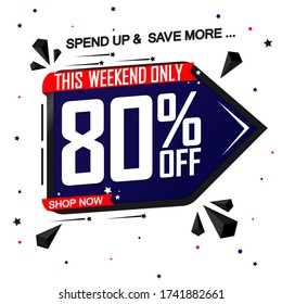 Sale 80% off, special offer, banner design template, discount tag, app icon, vector illustration