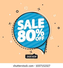 Sale 80% off, speech bubble banner, discount tag design template, app icon, vector illustration 
