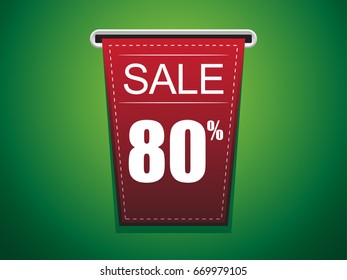 Sale 80% off Tag Red Ribbon with green Background