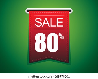 Sale 80% off Tag Red Ribbon with green Background