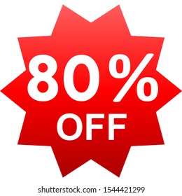 Sale - 80 percent off - red gradient tag isolated - vector illustration