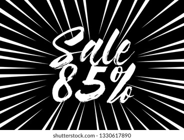 sale 85%, beautiful greeting card with black and white background or banner with pop art theme. design illustration