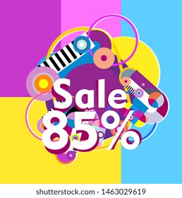 sale 85%, beautiful greeting card background or banner with colorful theme. design illustration