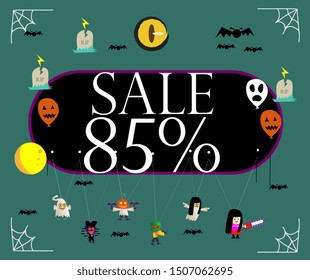 sale 85%, beautiful greeting card background or banner with halloween theme. vector design 