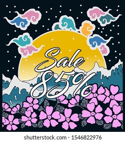 sale 85%, beautiful greeting card background or banner with sea and flower theme. design illustration