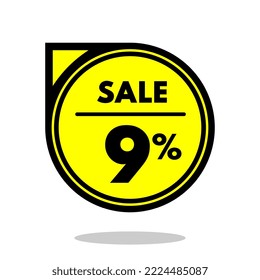 sale 9% off black and yellow circular price stamp with indicator