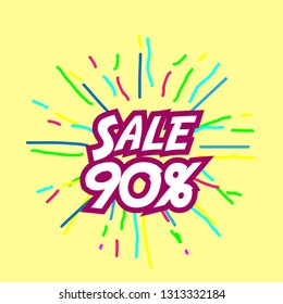 sale 90%, banner or poster for holiday with confetti or firework background