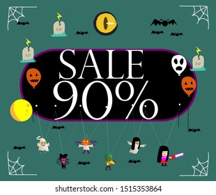 sale 90%, beautiful greeting card background or banner with halloween theme. vector design 