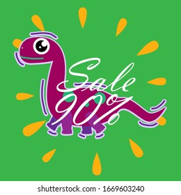 sale 90%, beautiful greeting card background or template banner with dinosaur theme. vector design illustration
