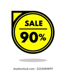 sale 90% off black and yellow circular price stamp with indicator
