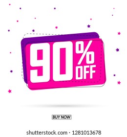Sale 90% off, bubble banner design template, discount tag, app icons, vector illustration 