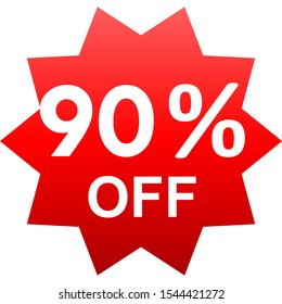 Sale - 90 percent off - red gradient tag isolated - vector illustration