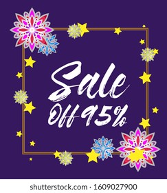 sale 95%, beautiful greeting card background or template banner with night theme. vector design illustration