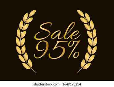 sale 95%, beautiful greeting card background or template banner with golden text theme. vector design illustration