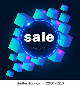 sale, abstract background, 3D cubes vector
