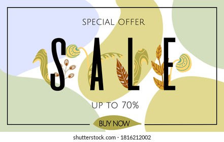 Sale abstract banner decorated with decorative leaves, banner design, flyers, web banner, card, poster. Promotions, discounts and sales.Vector illustration template