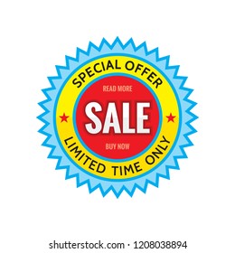 Sale - abstract concept badge vector illustration. Discount special offer creative sticker. Limited time only. Circle banner. Graphic design element. 