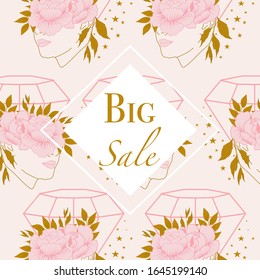 sale ad banner with diamonds and celestial elements, perfect to use on the web for your sales promotions