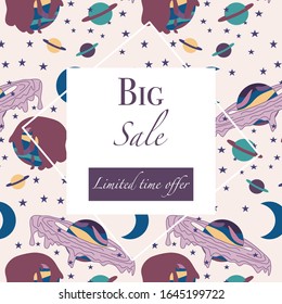 Sale ad banner with purple colorful celestial ice cream, perfect to use on the web or in print
