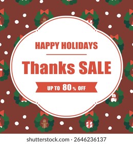 sale ad template of square frame with Christmas wreath pattern