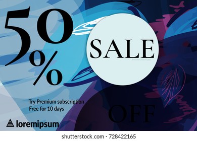 Sale advertisement banner with cut out of paper circle with realistic shadow. Sale trendy poster with gold splashes and black frame. Rough colorful doodle fun special offer banner template.