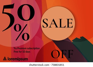 Sale advertisement banner with cut out of paper circle with realistic shadow. Sale trendy poster with gold splashes and black frame. Rough colorful doodle fun special offer banner template.