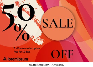 Sale advertisement banner with cut out of paper circle with realistic shadow. Sale trendy poster with gold splashes and black frame. Rough colorful doodle fun special offer banner template.