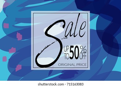 Sale advertisement banner on hand drawn background with rough sale lettering. Sale trendy poster with gold splashes and black frame. Rough colorful doodle fun special offer banner template.