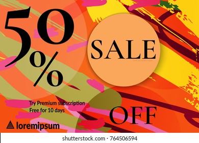Sale advertisement banner on hand drawn background with rough sale lettering. Sale trendy poster. Rough colorful doodle fun special offer banner template.
