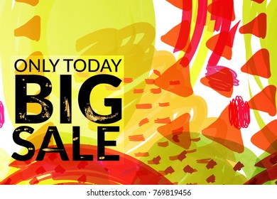 Sale advertisement banner on hand drawn background with rough sale lettering. Sale trendy poster. Rough colorful doodle fun special offer banner template.
