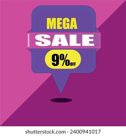 Sale advertisement with a purple and pink balloon with 9% off, pink and purple background