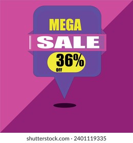 Sale advertisement with a purple and pink balloon with 36% off, pink and purple background