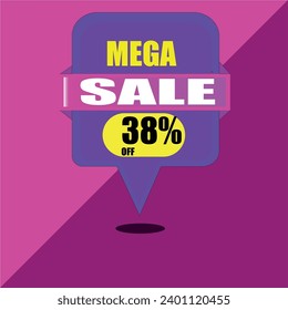 Sale advertisement with a purple and pink balloon with 38% off, pink and purple background