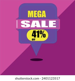 Sale advertisement with a purple and pink balloon with 41% off, pink and purple background