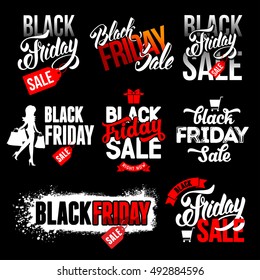 Sale advertising inscriptions set. Black Friday emblems. Vector stock templates set for your business design.