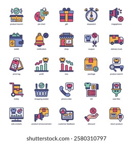 Sale Analytic Icon pack for your website, mobile, presentation, and logo design. Sale Analytic Icon filled color design. Vector graphics illustration and editable stroke.