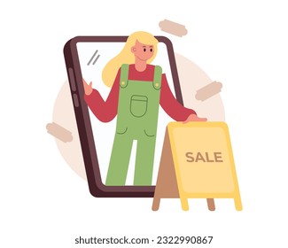 Sale announcement. Application for online shopping. Reminder about price reduction on your favorite product. Purchase by phone. Special offer and discount
