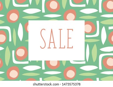 Sale announcement card template vector. Contemporary design with retro style motifs green orange white. For web banner, poster, flyer, store advertisement