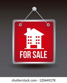 for sale announcement over house over black background. vector illustration