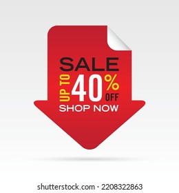 Sale Arrow Tag Template Vector Design, Up to 40 percent off.