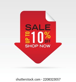 Sale Arrow Tag Template Vector Design, Up to 10 percent off.