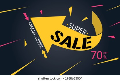 Sale artwork with arrow indicating super special offer with 70% off.
