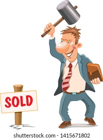  Sale auction with character. Vector.
