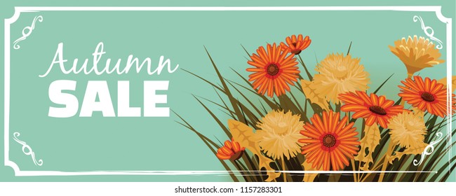 Sale, Autumn flowers, Fall, leaves, banner, flyers, card, autumn colors, template, vector, illustration, isolated