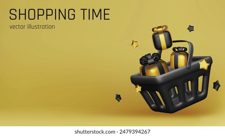 Sale background. 3D gold podium. Product exhibition. Discount percent. Shopping offer. Shop promotion. Glowing showcase. Vector banner design