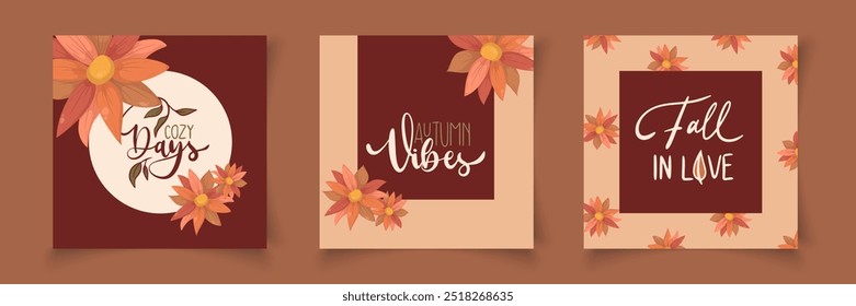 Sale background, banner, card or flyer design. Set of colorful autumn poster with bright beautiful leaves frame, paper cut flat style letters and lettering. Template for advertising, web, social media