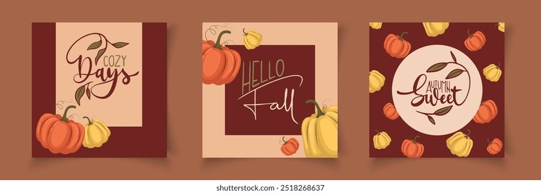 Plano de fundo de venda, banner, cartão ou design de panfleto. Conjunto de pôster colorido outono com moldura de folhas bonitas brilhantes, papel cortado letras de estilo plana e letras. Modelo para publicidade, web, mídia social