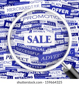 SALE. Background concept wordcloud illustration. Print concept word cloud. Graphic collage. Vector illustration. 