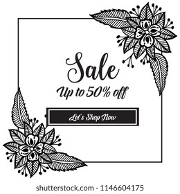 sale background with hand drawn lettering and flowers vector illustration